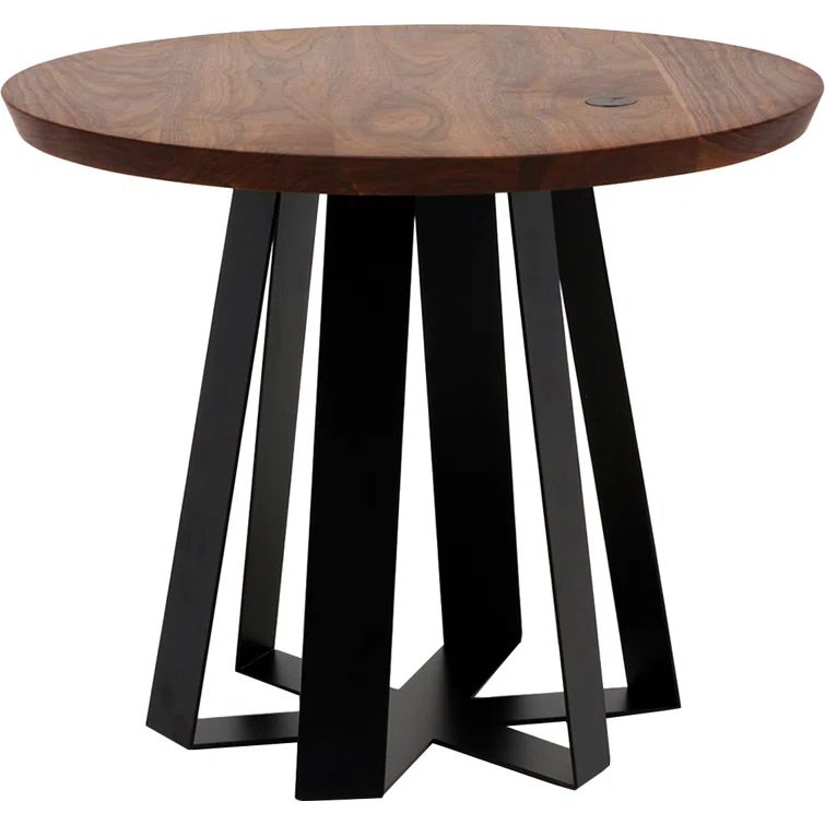 Walnut and Black Round Industrial Dining Table