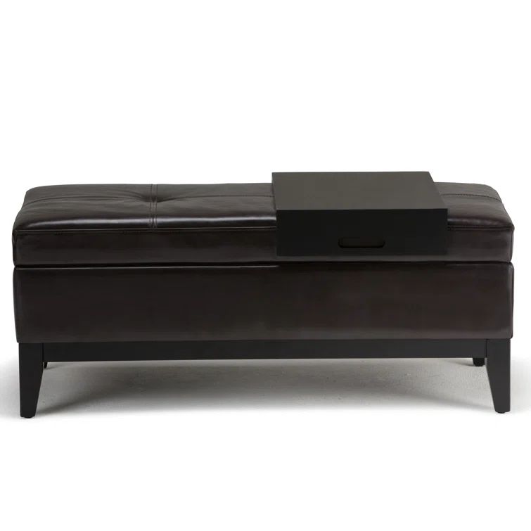 Tanner's Brown Faux Leather Tufted Footstool with Tray