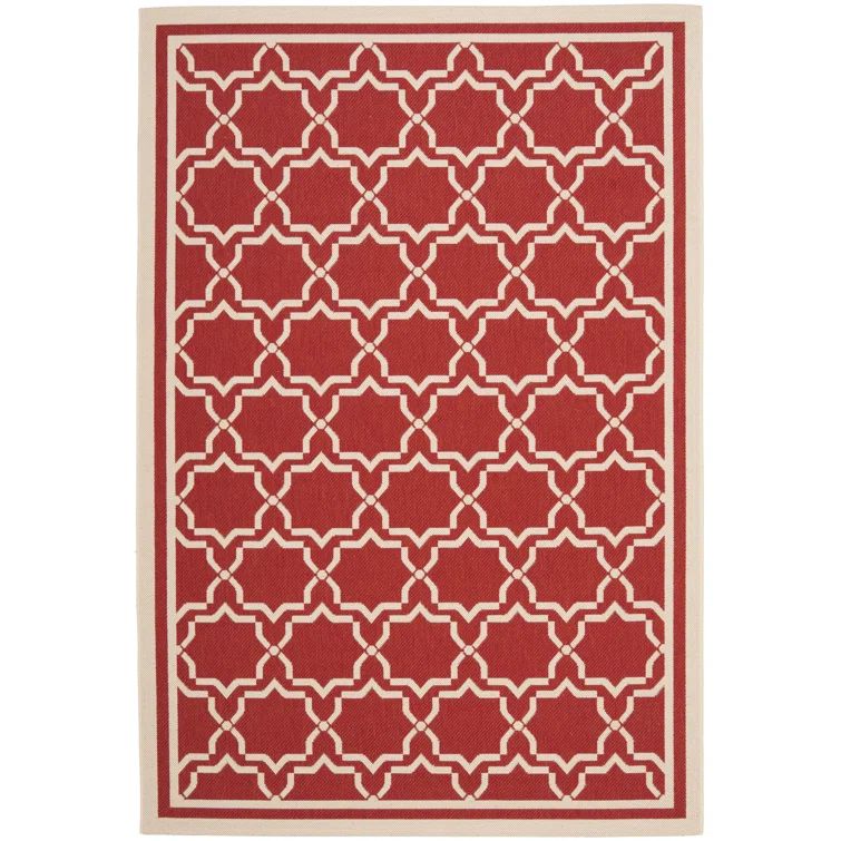 Red and Bone Geometric Synthetic Outdoor Area Rug, 2' x 3'7"