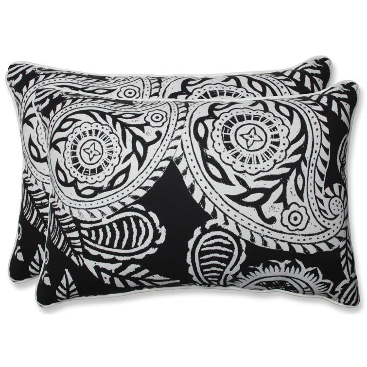Black and White Paisley Outdoor Lumbar Pillows Set