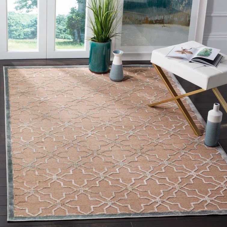 Handmade Beige and Ivory Wool Viscose Geometric Area Rug 8' x 11'2"