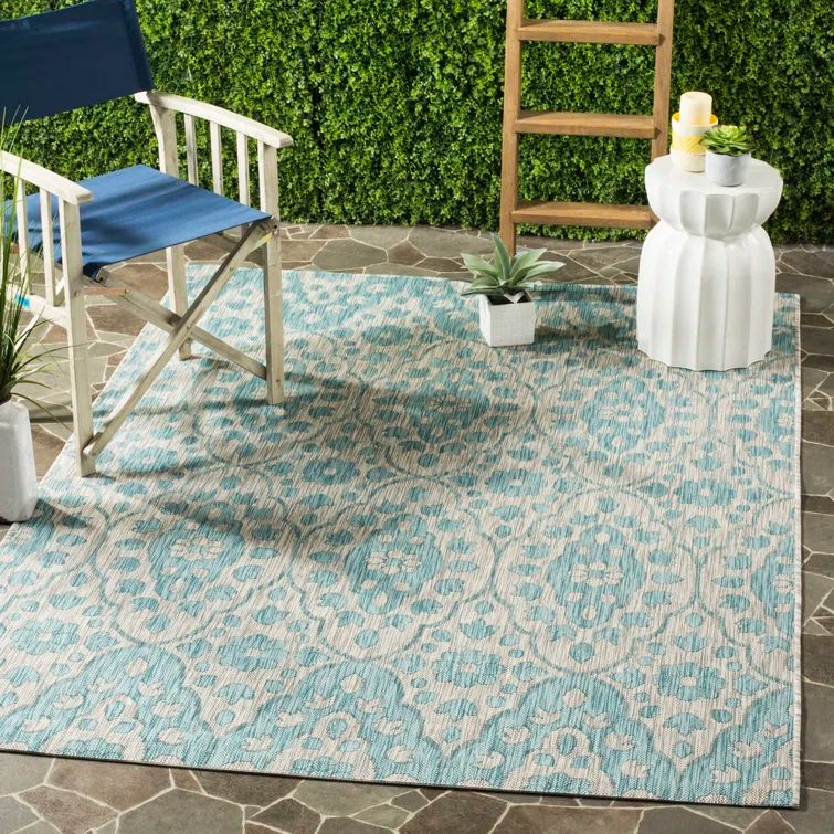 Grey and Aqua Medallion Tufted Reversible Rug
