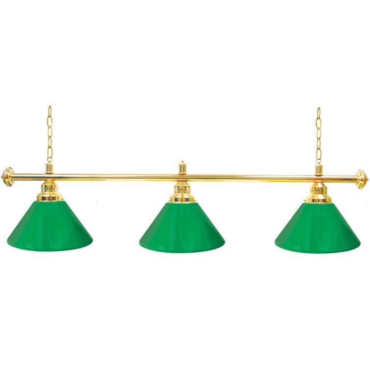 Elegant 60" Pool Table Light with Green Shades and Gold Accents