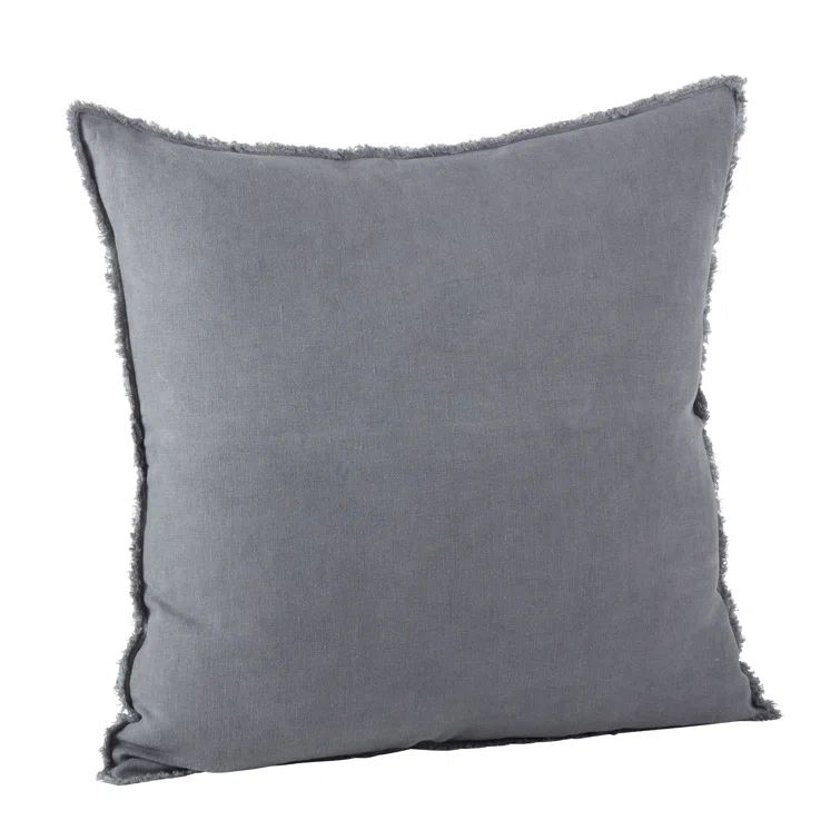 Slate Linen Square Throw Pillow with Fringed Edges