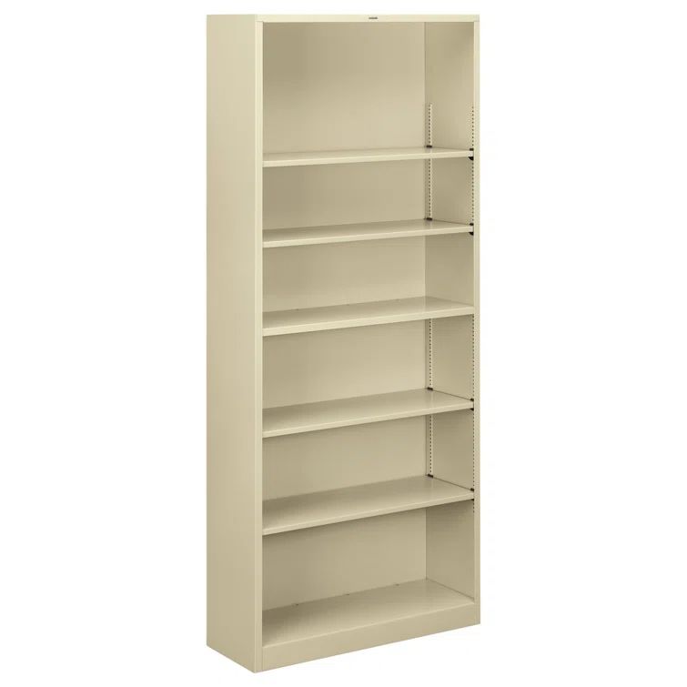 Adjustable 6-Shelf Steel Bookcase in Putty - 34.5" x 81.1"