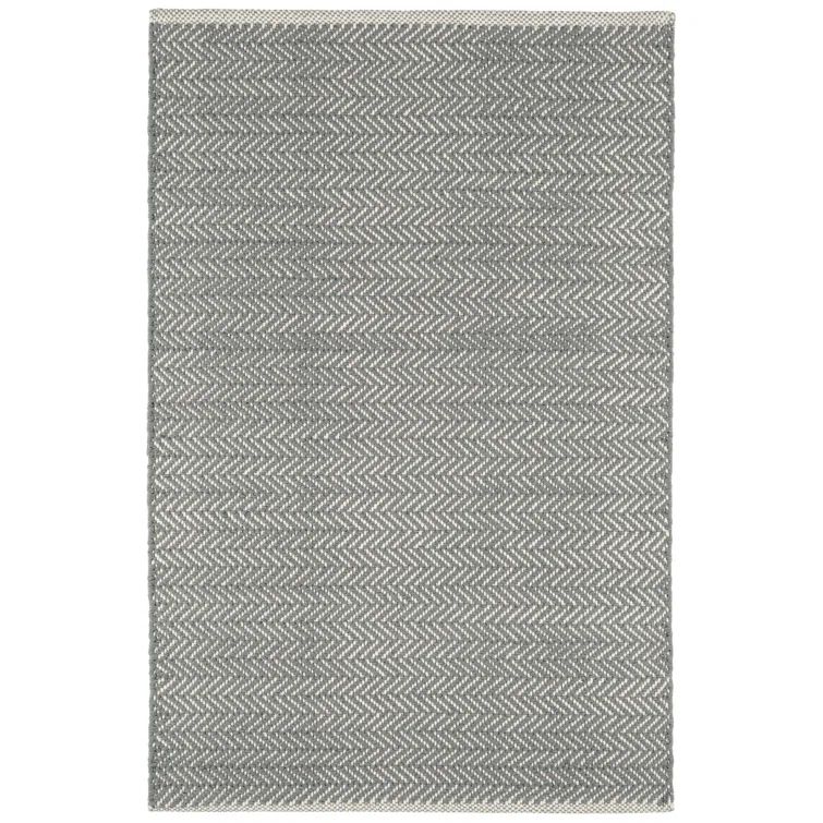 Swedish Blue Herringbone Handwoven Cotton Rug, 5' x 8'