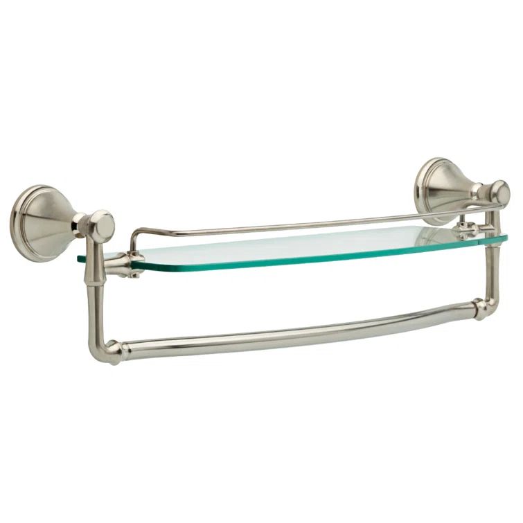 18-inch Brushed Stainless Steel Glass Shelf with Towel Bar