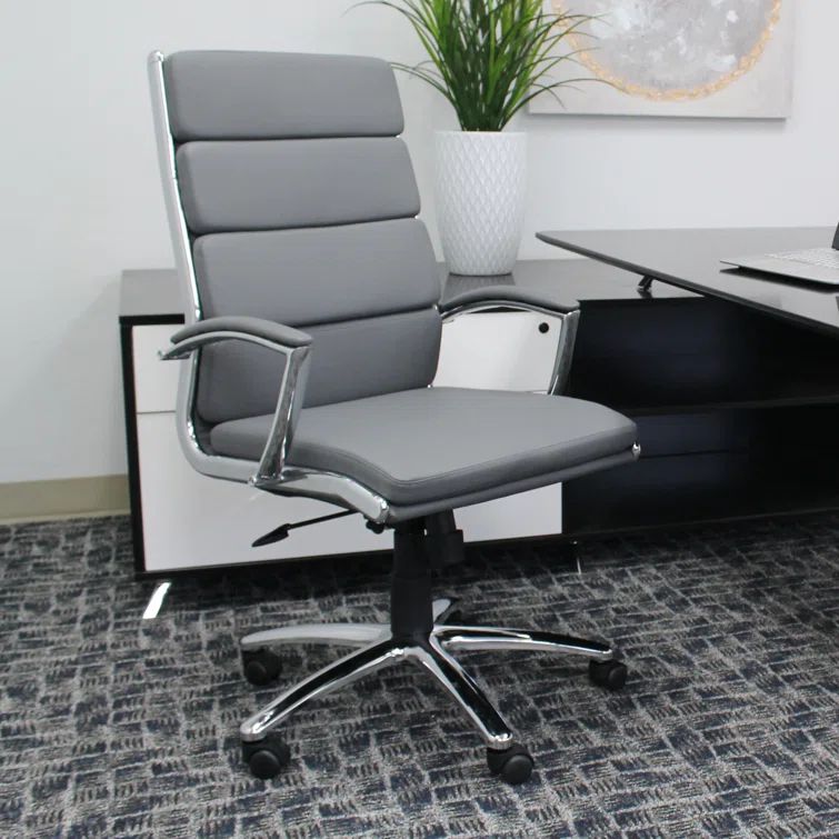 High-Back Executive Swivel Chair with Chrome Base in Gray