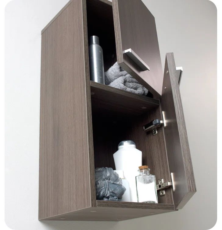 Modern Gray Oak Wall Mounted Bathroom Linen Cabinet with Soft Close Doors