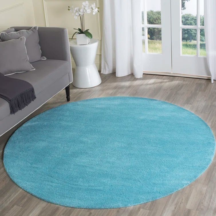 Turquoise Round Handmade Wool Area Rug, 48 inches