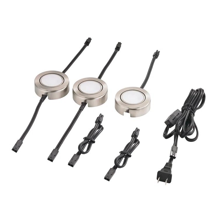 Satin Nickel Swivel LED Under Cabinet Puck Lights Set