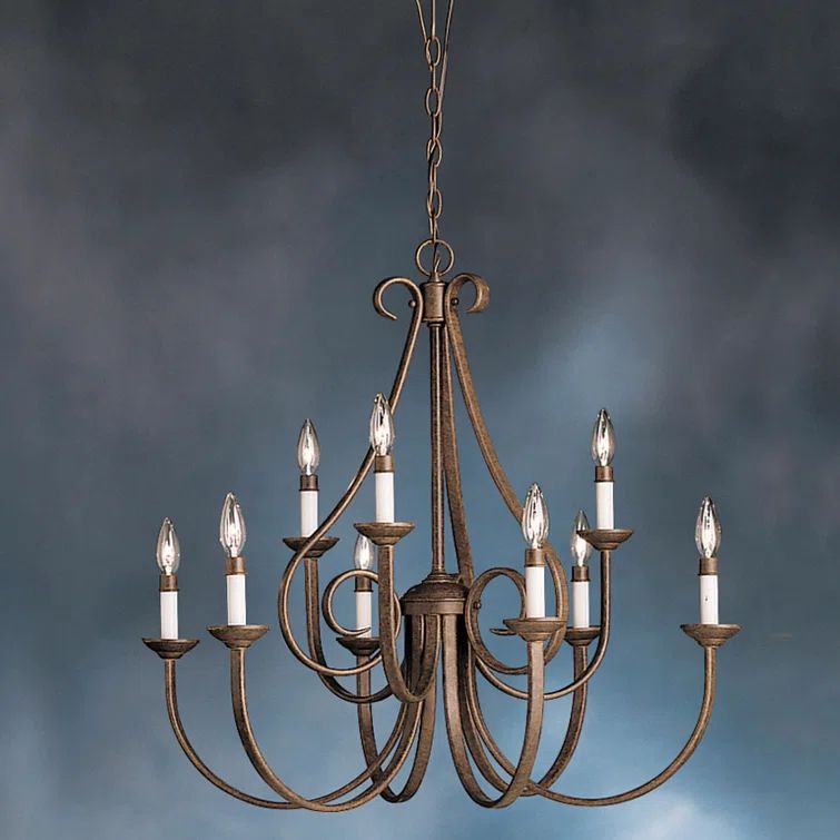 Distressed Bronze 32" Two-Tier Candle Chandelier