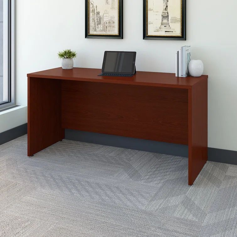 Contemporary Mahogany Home Office Desk with Drawer and Filing Cabinet