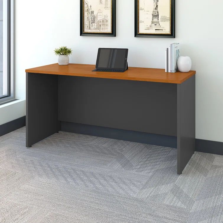 Natural Cherry and Graphite Gray Executive Desk with Drawer and Filing Cabinet
