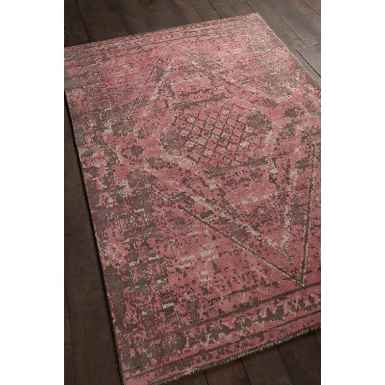 Chandra Tayla Hand-Tufted Wool Area Rug in Pink and Brown, 5'x7'6"