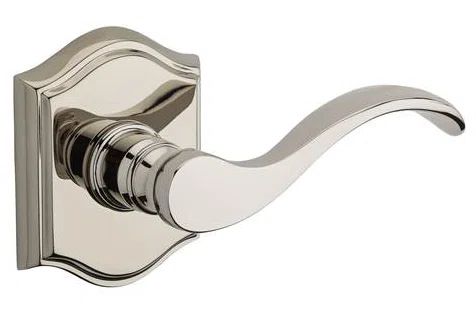 Polished Nickel Passage Door Lever with Traditional Arch Rose