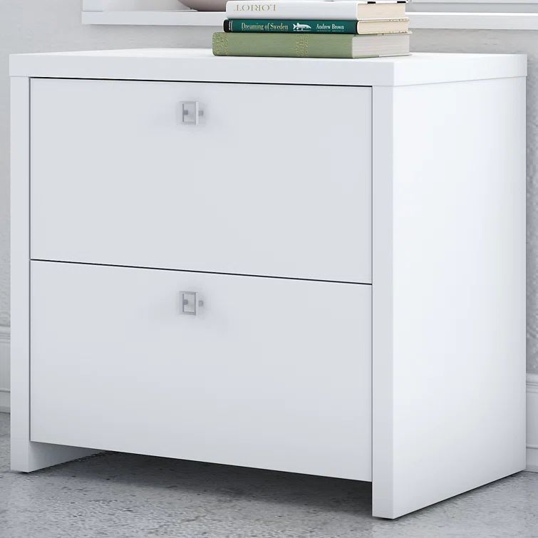 Pure White 2-Drawer Lateral File Cabinet with Satin Silver Handles