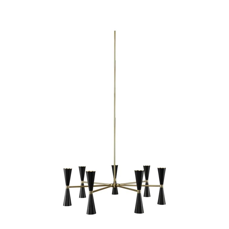 Milo 35" Black and Brass Mid-Century Modern Chandelier