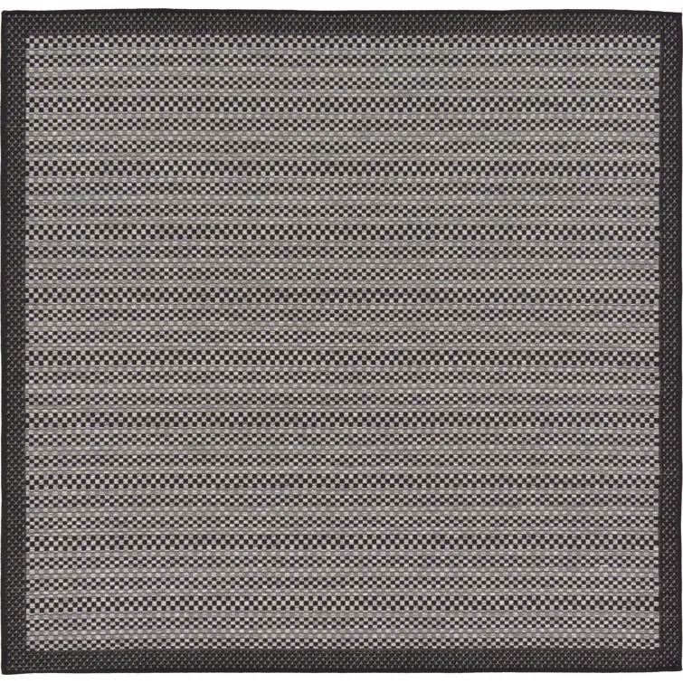 Gray Stripe Synthetic Square Outdoor Rug, 6' x 6'