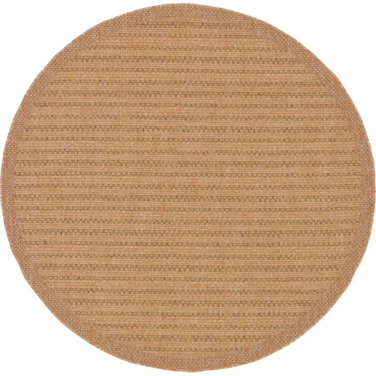 Easy-Care Reversible Stripe Round Outdoor Rug, 6'1", Light Brown