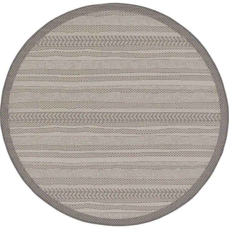 Gray Striped Synthetic 6' Round Outdoor Rug - Easy Care & Stain-resistant