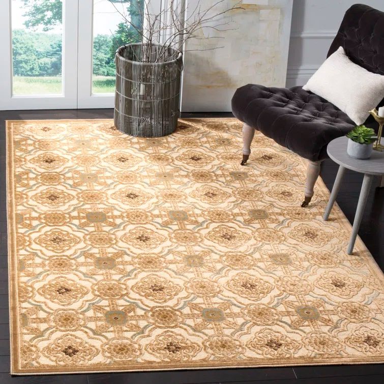 Imperial Palace Beige Wool and Viscose Rectangular Rug