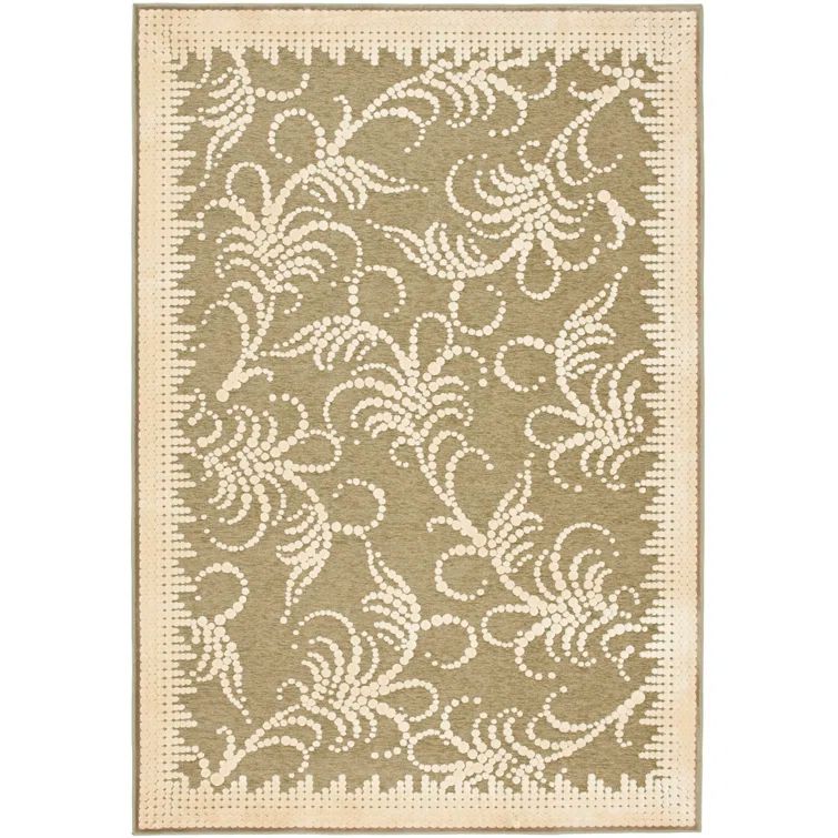Handmade Green Floral Tufted Wool and Viscose Rug