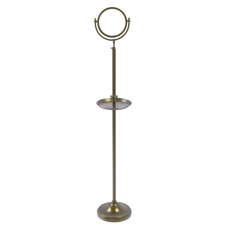 Antique Brass Dual-Sided 5X Magnification Shaving Floor Mirror