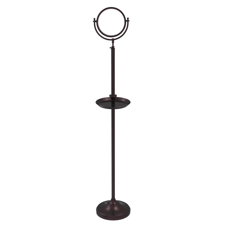 Antique Bronze Dual-Sided 5X Magnifying Floor Mirror with Shaving Tray
