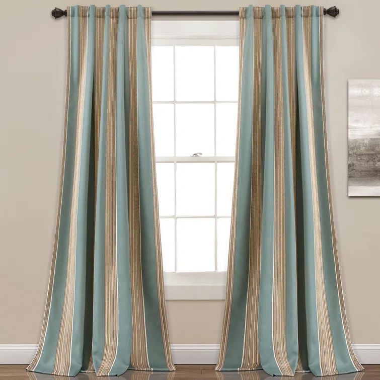 Julia Blue Polyester Blackout Striped Window Curtains
