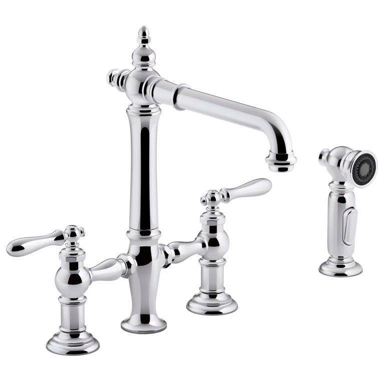Polished Chrome Victorian Bridge Kitchen Faucet with Lever Handles