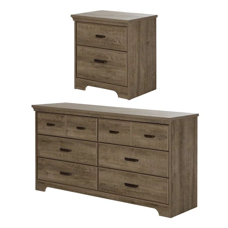 Weathered Oak Double Dresser and Nightstand Set