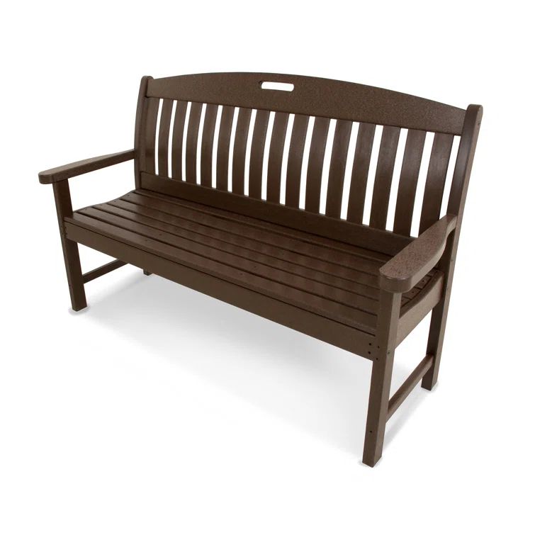 Dark Teak HDPE Lumber Outdoor Bench with Armrests