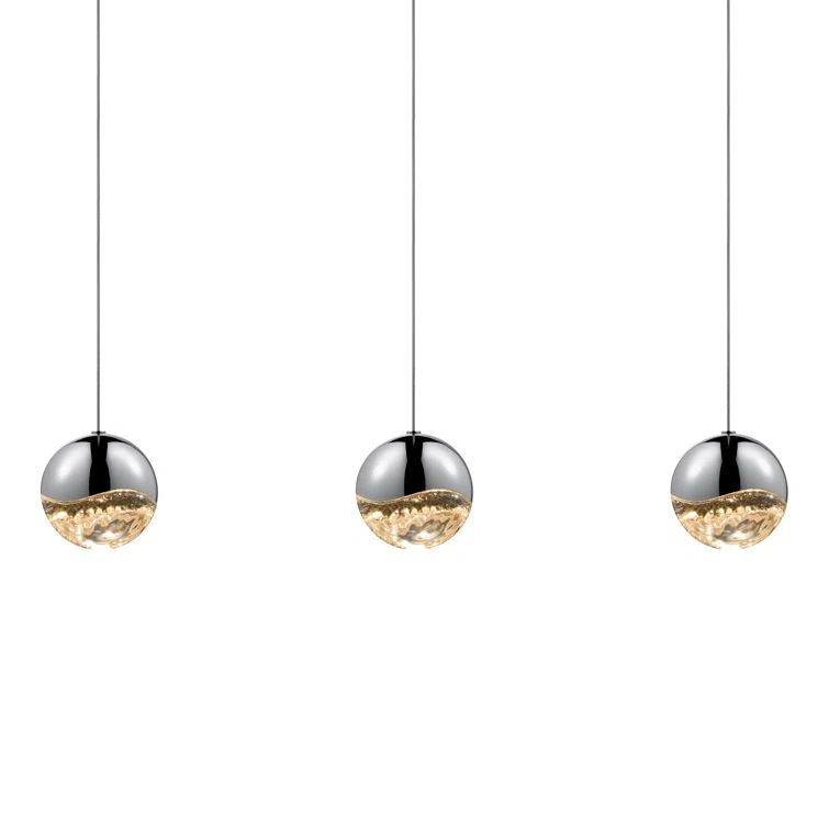 Large Satin Nickel and Glass LED Pendant Light
