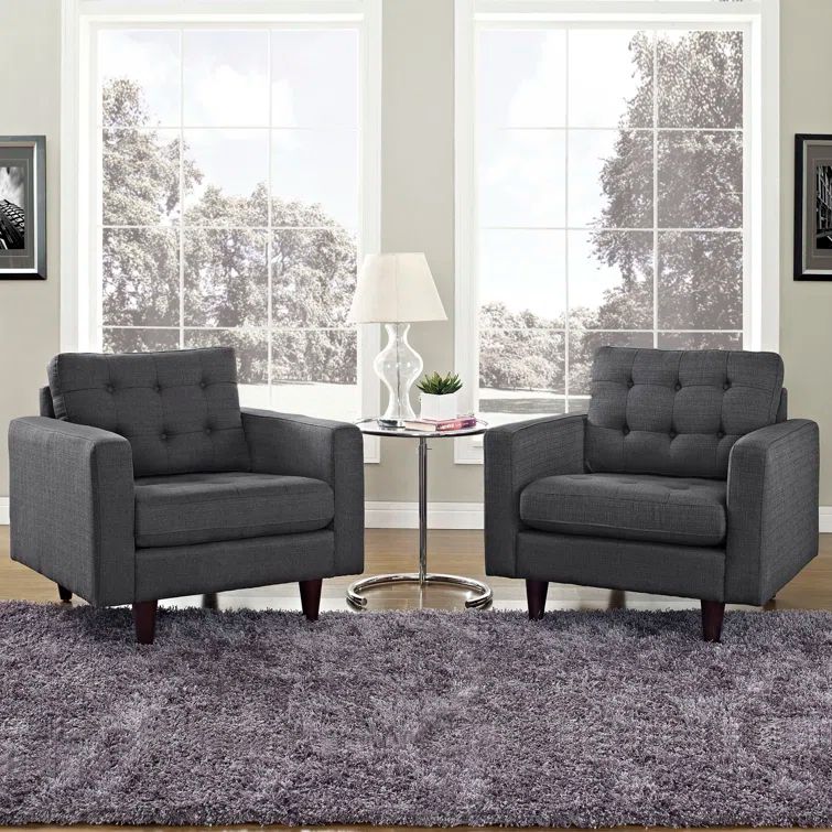 Noble Gray 35.5" Tufted Armchair with Solid Wood Legs