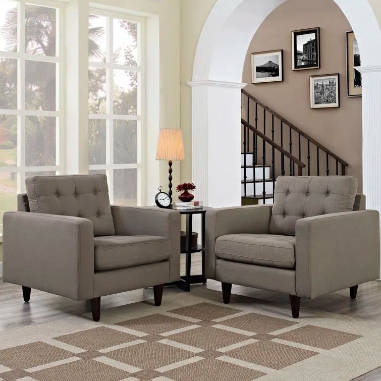 Granite Upholstered Armchair Set with Solid Wood Legs