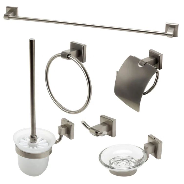 Brushed Nickel 6-Piece Modern Bathroom Accessory Set
