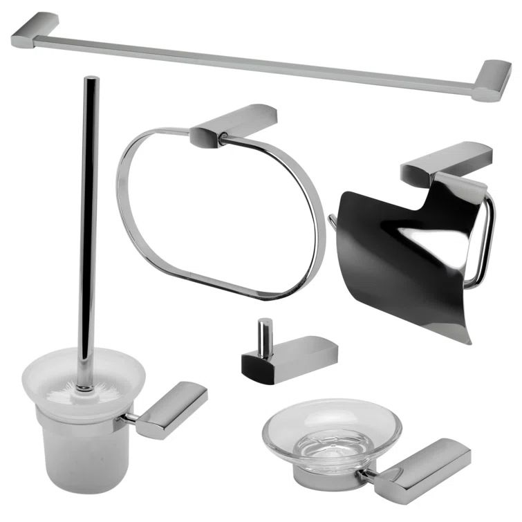 Polished Chrome 6-Piece Modern Bathroom Accessory Set