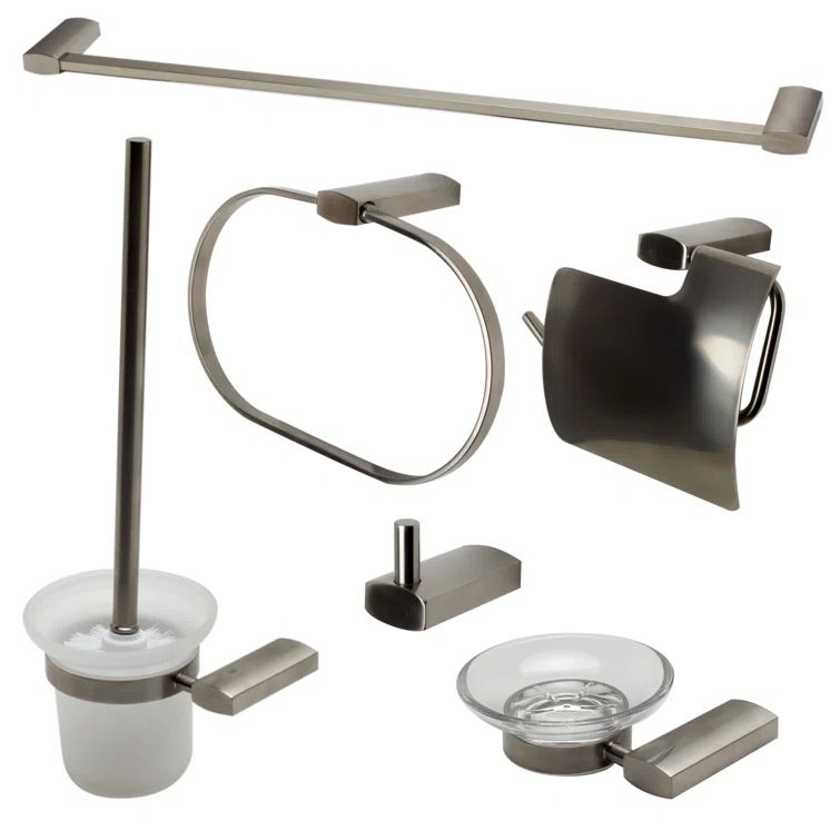 Brushed Nickel 6-Piece Bathroom Hardware Set with Glass Soap Dish