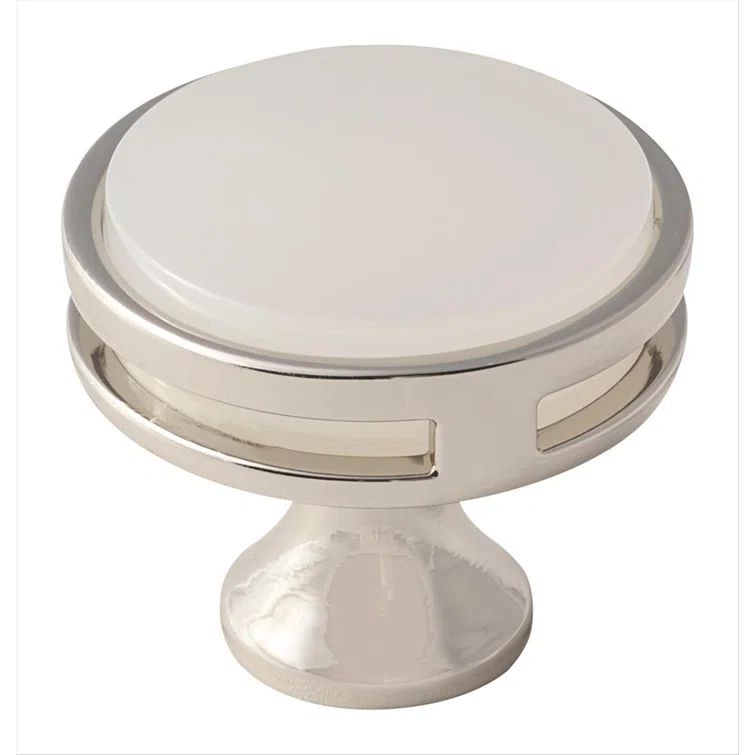 Polished Nickel and Frosted Round Cabinet Knob with Mounting Hardware