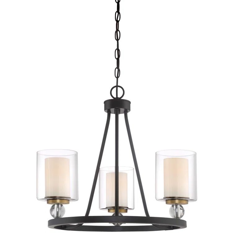 Bronze and Brass 3-Light Mini Chandelier with Clear Glass