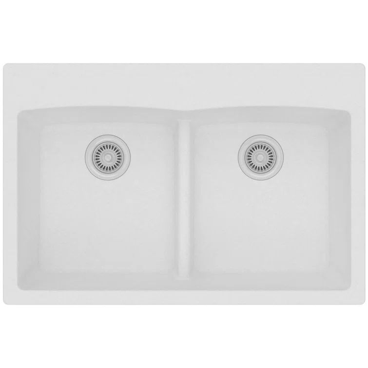White Quartz Double Bowl Drop-In Kitchen Sink