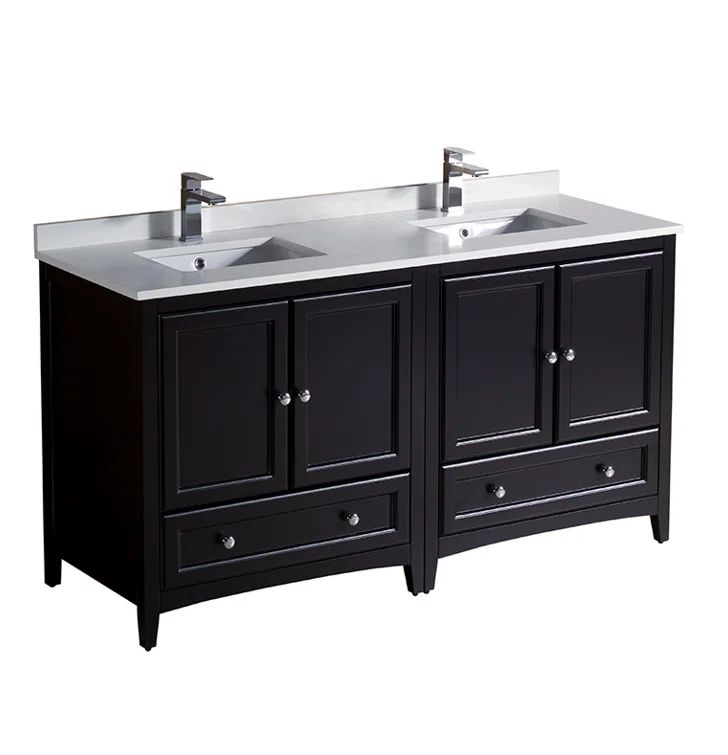 Espresso 60" Double Sink Freestanding Vanity with Quartz Top