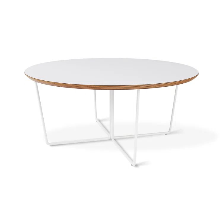 Modern Array Round Wood and Metal Coffee Table in White