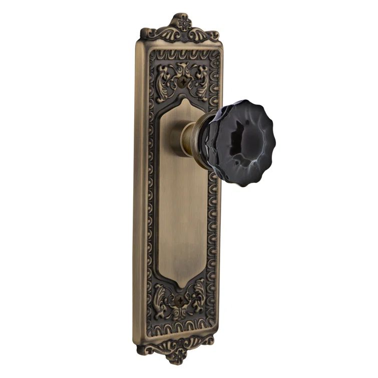 Antique Brass Egg & Dart Plate with Black Crystal Door Knob