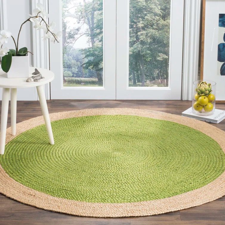 Handmade Green and Natural Round Jute Area Rug