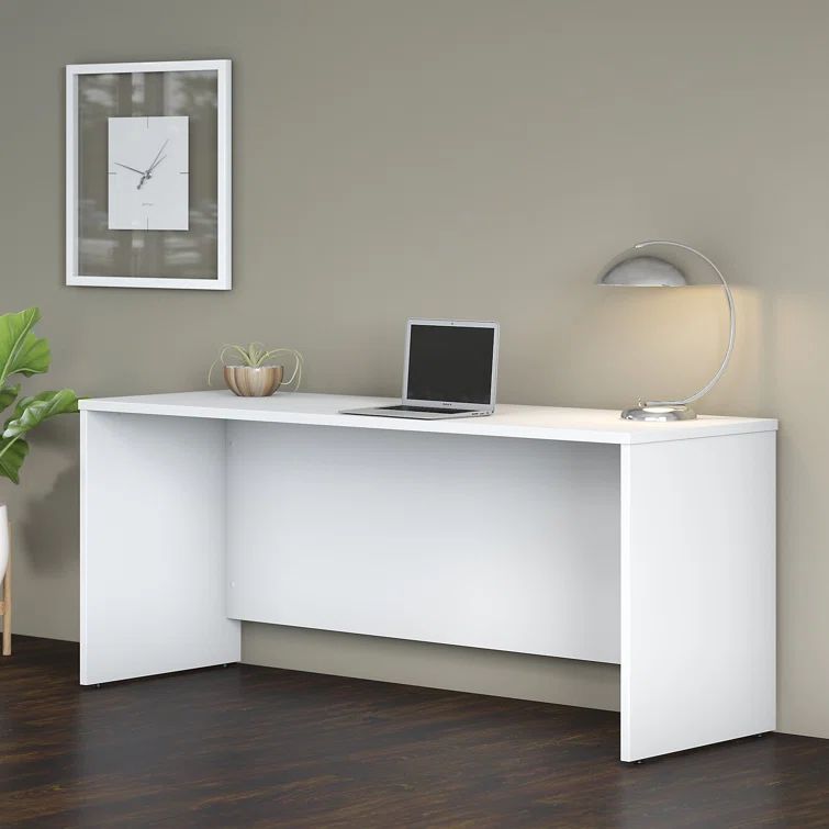 Modern White 71'' Engineered Wood Credenza Desk with Filing Cabinet