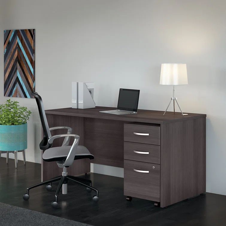 Storm Gray Executive Office Desk with Brushed Nickel Hardware