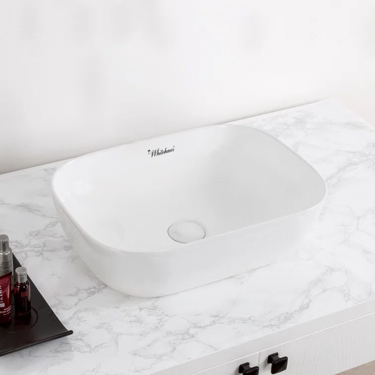 White 20" Ceramic Rectangular Above Mount Bathroom Sink