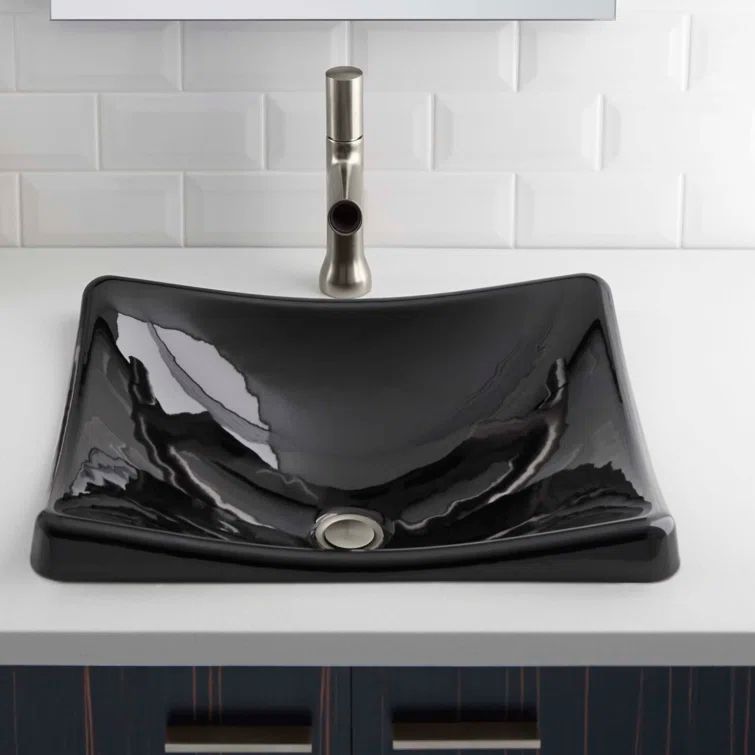 Black Rectangular Cast Iron Above-Counter Bathroom Sink
